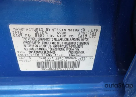 2009 Nissan Sentra 2.0Sr from USA, damaged, VIN 3N1AB61EX9L681458